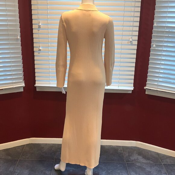 EUC Line & Dot Jessica Sweater Dress S Bell Sleeve Ribbed Knit Side Slit Maxi - Picture 3 of 11